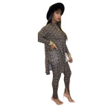 Women Print Long Sleeve Slit Two Piece Set Gold S-2XL