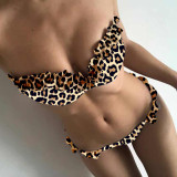 Hot Sale Fashion Ruffle Strapless Sexy Cute Bikini Women Two-piece Swimsuit Gray Red Black White Green Yellow Blue Brown Leopard Black Leopard S-L