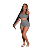 Women Solid Color Street Style Sporty Two Piece Set Pink Gray Black S-2XL