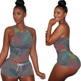 Fashion Women Printed Street Style Sport Suits Two Piece Set Pink Black Grey S-2XL