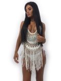 Women Tassel Hollow Out  Hammock Hand Made Cover Up White Black S-2XL