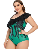 Fashion Ruffles One Piece Women Plus Size Swimsuit Green Black L-5XL