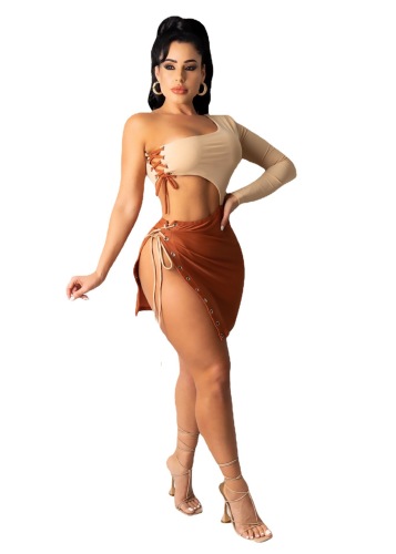 Cute Bandage Sexy Two Piece Skirt Set S-XL