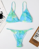 New Women Solid Color Tie-Dye High Cut Two-piece Swimsuit Rosy Black Green Blue Pink S-L