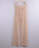 Sexy Long Solid Hollow Out Cover Up Beach Women Pants Breathable Loose Wide Leg Fashion Summer Crochet Knitted Holiday