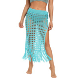 Crochet Bikini Maxi Knit Skirt Split Tassels Beachwear Women’s Swimwear Sexy Sheer Hollow Out Beach Summer Bikini Crochet Cover Up Skirts