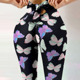 Yoga Fitness Leggings Sexy High Waist Long Pant Fitness Workout Sexy Waist Bowknot Design Jeggings Exercise Print Running Leggings