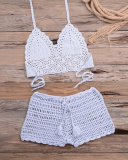 18 Colors Crochet Bikini Set Tassel knitting Tube up Two Pieces Push-Up Swimsuit Halter Bandage Swimwear Beach Bath Suit Bikinis