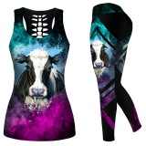 Women Casual Yoga Sport Sleeveless Suit T Shirt YinYang Skull Rose Print 3D Tank Tops Pants Cool Flower Skull Tanks Back Hollow out Vest Casual Tees