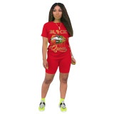 Women Printing Casual Short Sleeves Two Piece Set S-4XL