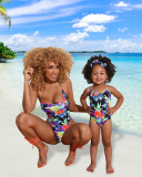 Printed Parent & Child Bathing Suit One Piece Swimsuit Include mask