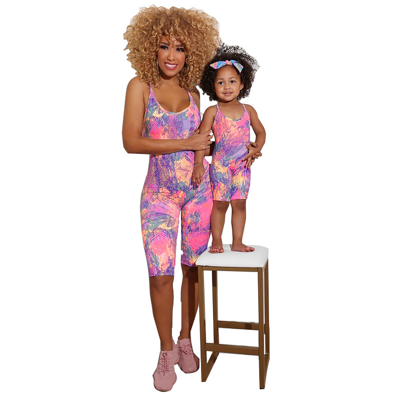 Women Printing Parent-Child Outfit Rompers S-2XL