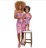Women Printing Parent-Child Outfit Rompers S-2XL