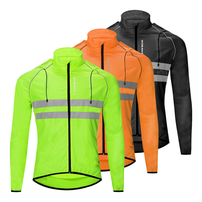 Thin Hooded Caps Reflective Running Jackets Windproof Water Rain Repellent Cycling Windbreaker Coat Bike Sports Jackets