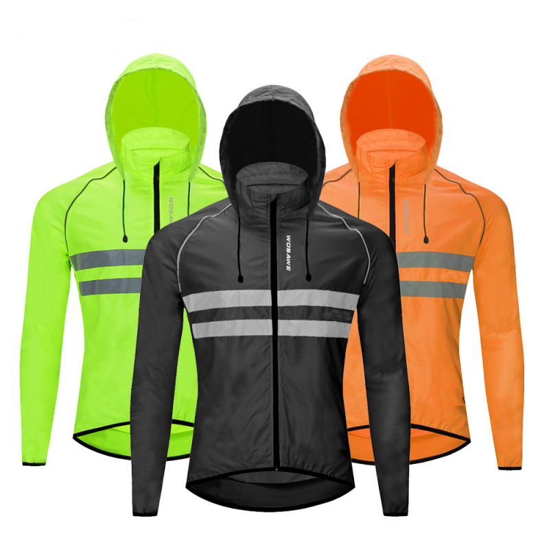 Thin Hooded Caps Reflective Running Jackets Windproof Water Rain Repellent Cycling Windbreaker Coat Bike Sports Jackets