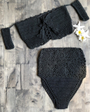 Crochet High Leg Bandeau Bikini Set Swimwear Female Two Pieces Swimsuit High Waist Bikini Women Bathing Suit Biquini New