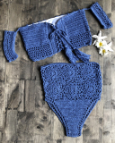 Crochet High Leg Bandeau Bikini Set Swimwear Female Two Pieces Swimsuit High Waist Bikini Women Bathing Suit Biquini New