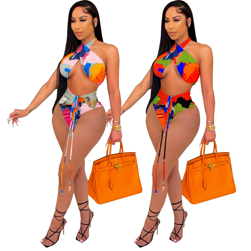 Women's New Sexy Color Print Two Set