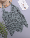 Casual Women Lady Knit Crochet Tassel Sexy Beach Bustier Crop Top Hollow Out Tank Top Women Clothes New Fashion