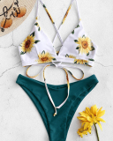 New Style Women Sexy Sunflower printing Two-piece Swimsuit S-XL