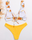 New Style Women Sexy Sunflower printing Two-piece Swimsuit S-XL