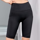 Women Elastic Pocket Shorts Slim High Waist Push Up Short Pants Woman Workout Quick Dry Shorts Lady Skinny Solid Short