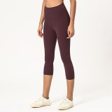 Double-sided Yoga Pants Women Elastic High Waist Seven-point Fitness Tight Gym Sport Running Butt Lifting Leggings