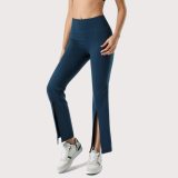 Sports Pants Flared Trousers Elastic Yoga Leggings Split Fork Workout Pants Women Breathable Fitness Leggings Gym Running Tights