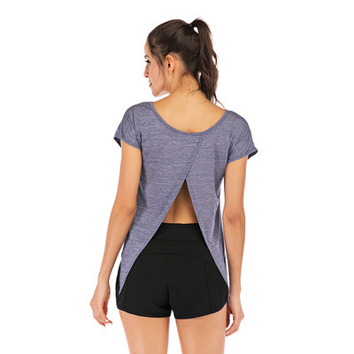 Summer New Round Neck Sports Short-Sleeved T-Shirt Female Loose Version V-Type Reverse T-Shirt Sweater Female Wholesale