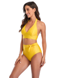 Women's Solid Color High Waist Two-piece Swimsuit Yellow Red Royal Blue Black S-2XL
