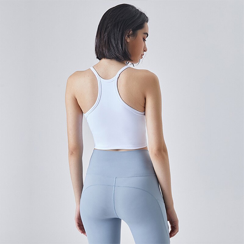 Yoga Vest Women Fitness Crop Top with Pad Shockproof Strap Sports Bra Naked Fabric Breathable Quick Dry Solid Activewear