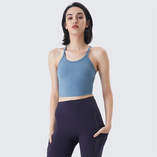 Yoga Vest Women Fitness Crop Top with Pad Shockproof Strap Sports Bra Naked Fabric Breathable Quick Dry Solid Activewear