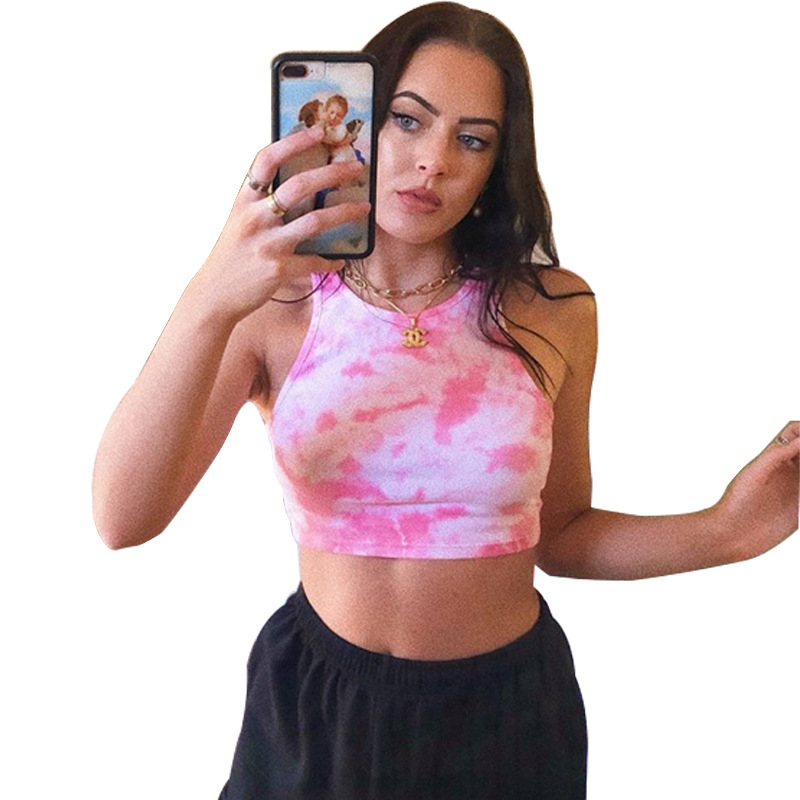 Tie Dye Navel Exposing Sexy Bottom Knit Halter Vest