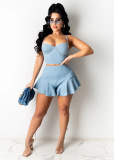Fashion Casual Strapless Dress With Straps Skirt Sets