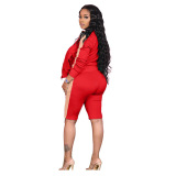 Women Fashion Long Sleeve Colorblock Sports Suit Plus Size Two Piece Sets Yellow Pink Green Red S-4XL