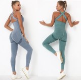 Seamless Jumpsuit Women Push Up One-piece Sets Sleeveless Gym Clothing Sports with Padded Back Hollow Rompers Fitness Jumpsuit