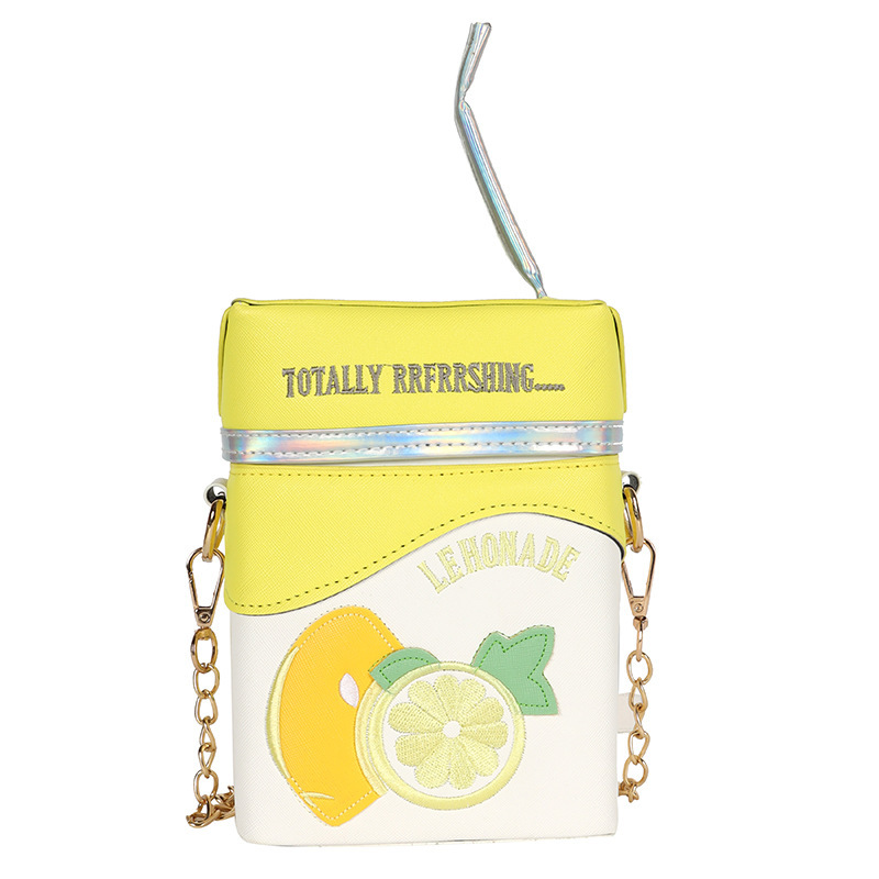 Women Embroidered Crossbody Bag With Strawberry Lemon Fruit Straw