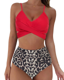 Lady Sexy Cross High Waist Leopard Print Two Piece Swimsuit S-XXL