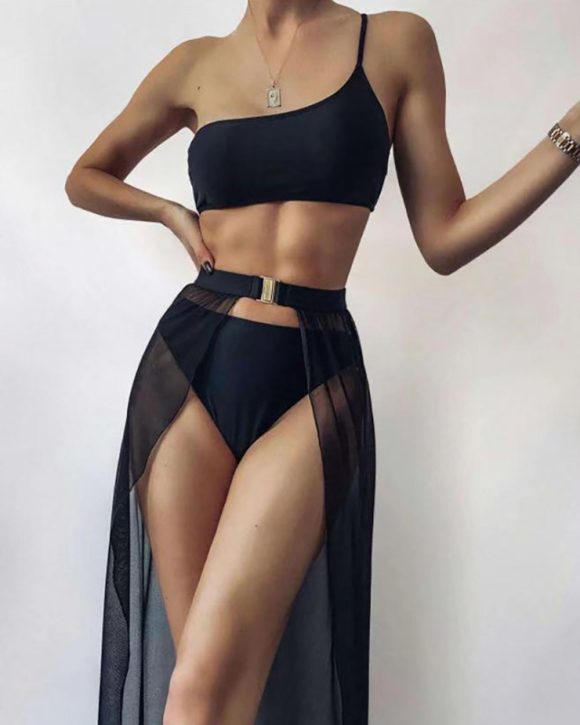 Lady Sexy Gauze Solid Color Three-piece Swimsuit S-L