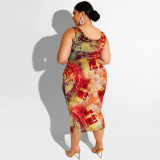 New Summer Multicolor Sleeveless Women Tie Dye Plus Size Two Piece Sets Skirt Sets XL-5XL