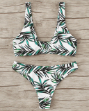 Lady Sexy Knotted Leaf Print Two-piece Swimsuit S-L