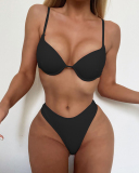 Lady Fashion Sexy Pleated Chest Gathered Drawstring Tight Three-Piece Bikini Swimsuit Solid Color S-L