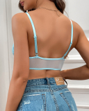 Women Sexy Mesh Lace Perspective Temptation Low-cut Tie Intimate Camisole Yellow Blue Black S-L