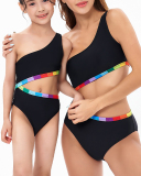 New Sexy Female's One-Piece Parent-Child One Shoulder Swimwear Bikini Adult S-Adult XL Child104-Child164