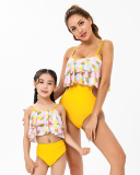 Fashion New Graphic Printed Ruffled Halter bikini mother and daughter swimming suit