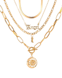 Classic Letter Angel Moon Sun Pendant Multilayer Necklace
