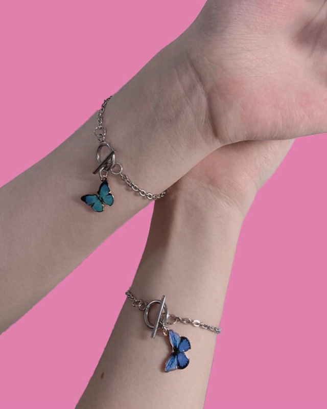 Fashion Trendy Blue Butterfly with Buckle Couple Girlfriends Bracelet