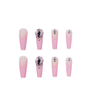 24pcs Pink Long Ballet Crystal Artificial Nails Fake Nails Removable Nail Patches