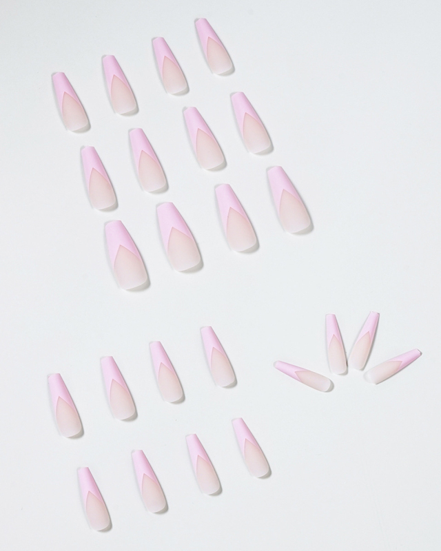 24pcs Pink French Style Frosted Long Ballet Artificial Nails Fake Nails Removable Nail Patches