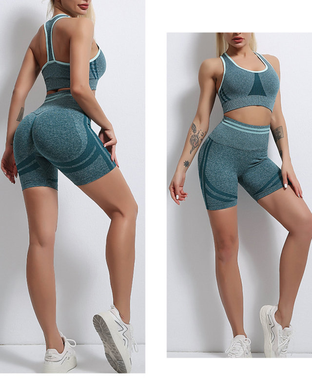 Woman Sports Underwear Suit Fitness Yoga Shorts High Waist Skinny Peach Hip Two-Piece Sports Suit S-L